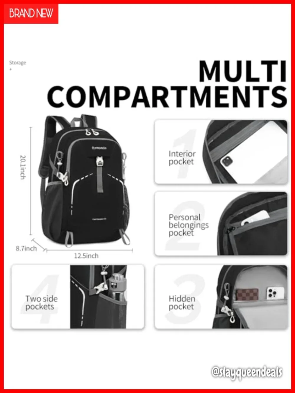 Lightweight Packable 35L Daypack Backpack with Hydration Bladder Pocket
